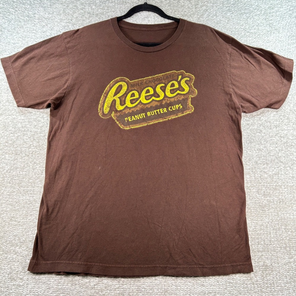 Reeses Peanut Butter Cups Graphic T-Shirt Brown Short Sleeve Mens XL